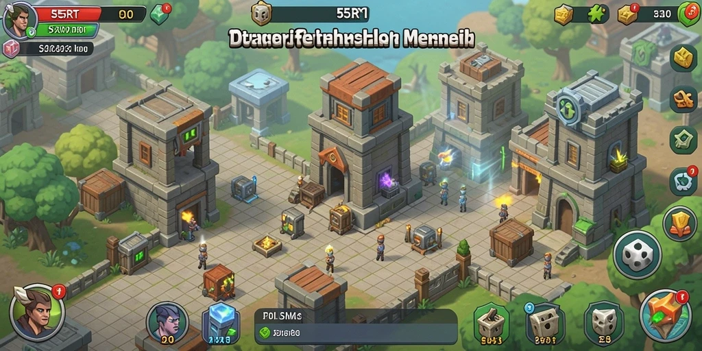 Screenshot gameplay <strong>55RT</strong> menampilkan serangan musuh dan menara pertahanan yang berpadu.