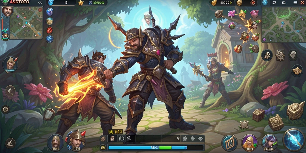 Tampilan gameplay <strong>ASDTOTO</strong> dengan karakter dalam pertempuran di dunia fantastis.
