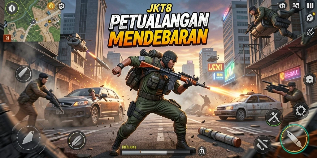 Tampilan gameplay JKT8 menampilkan pertempuran yang mendebarkan.