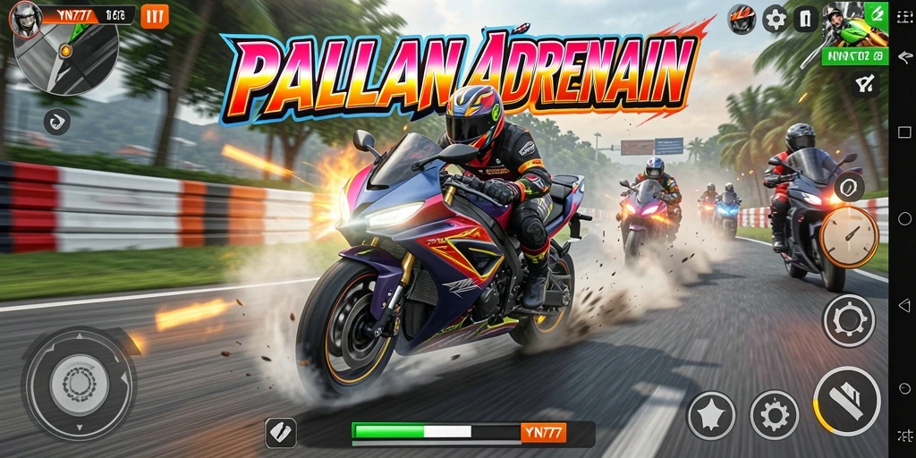 Gambar menampilkan gameplay balapan motor yang mendebarkan dan realistis.